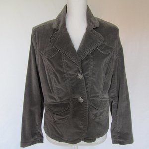 Kikit Jeans Fashion Design Grey Long Sleeves Button Up Velour Jacket size M